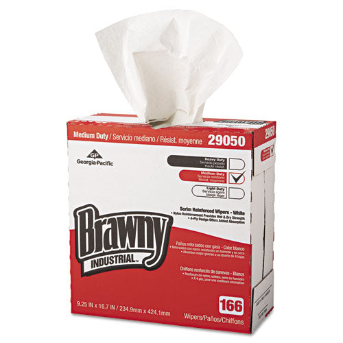 Medium Duty Scrim Reinforced Wipers, 4-Ply, 9.25 x 16.69, Unscented, White, 166/Box, 5 Boxes/Carton-(GPC2905003)