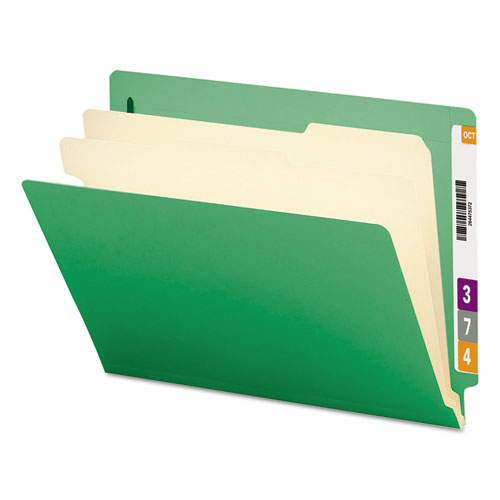 Colored End Tab Classification Folders with Dividers, 2" Expansion, 2 Dividers, 6 Fasteners, Letter Size, Green, 10/Box-(SMD26837)