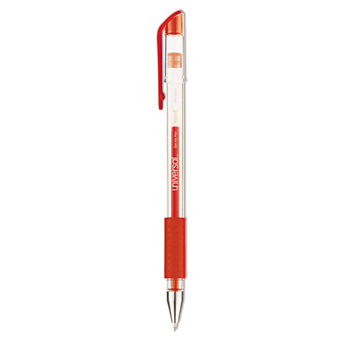 Comfort Grip Gel Pen, Stick, Medium 0.7 mm, Red Ink, Clear Barrel, Dozen-(UNV39512)