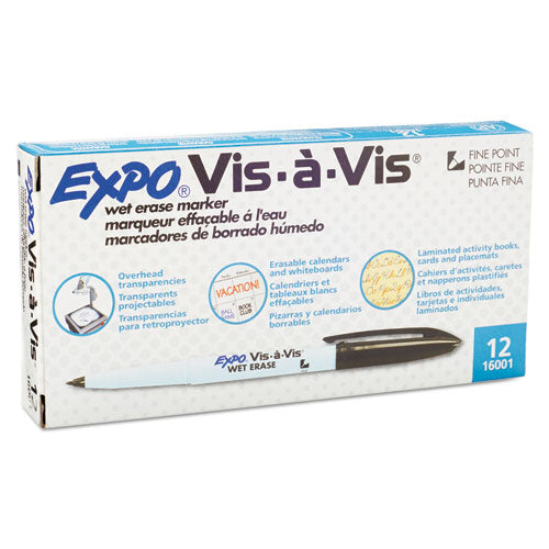 Vis-a-Vis Wet Erase Marker, Fine Bullet Tip, Black, Dozen-(SAN16001)