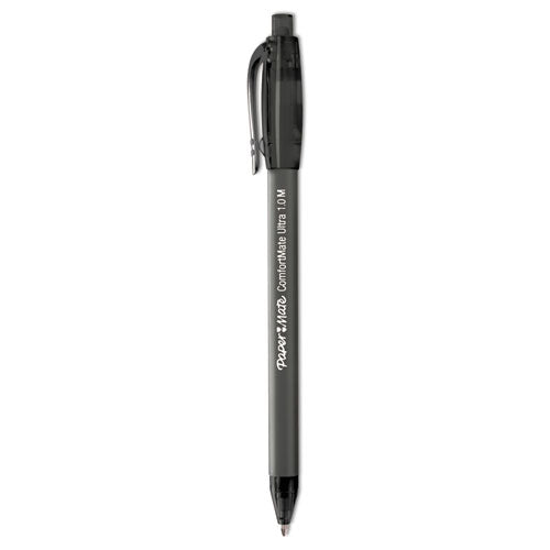 ComfortMate Ultra Ballpoint Pen, Retractable, Fine 0.8 mm, Black Ink, Black Barrel, Dozen-(PAP6380187)