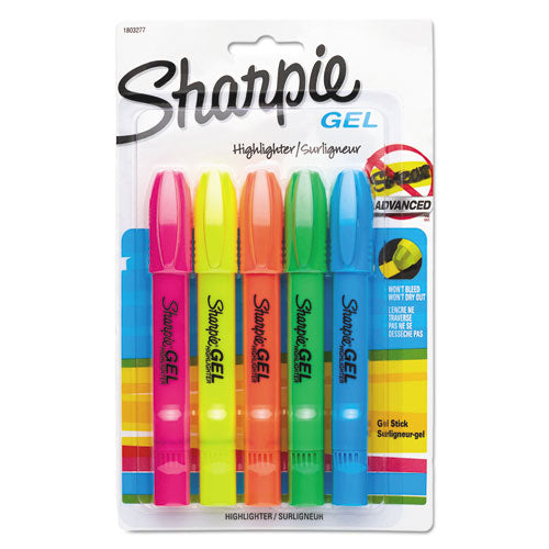 Gel Highlighters, Assorted Ink Colors, Bullet Tip, Assorted Barrel Colors, 5/Set-(SAN1803277)