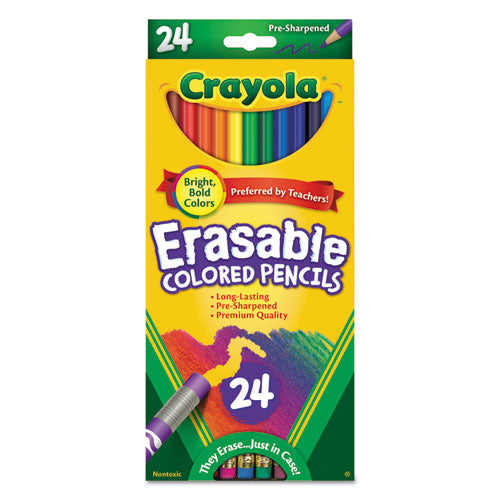 Erasable Color Pencil Set, 3.3 mm, 2B (#1), Assorted Lead/Barrel Colors, 24/Pack-(CYO682424)