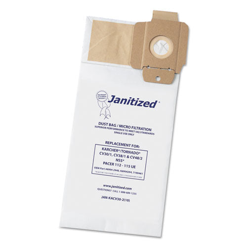 Vacuum Filter Bags Designed to Fit Karcher/Tornado CV30/1, CV38/1, CV48/2, 100/Carton-(APCJANKACV302)
