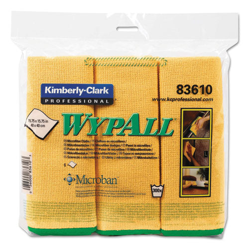 Microfiber Cloths, Reusable, 15.75 x 15.75, Yellow, 6/Pack-(KCC83610)
