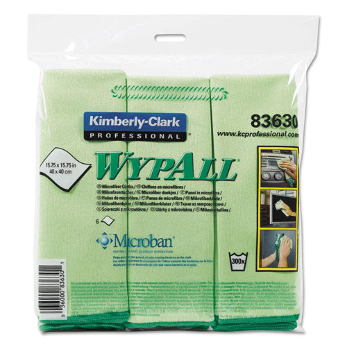 Microfiber Cloths, Reusable, 15.75 x 15.75, Green, 6/Pack-(KCC83630)