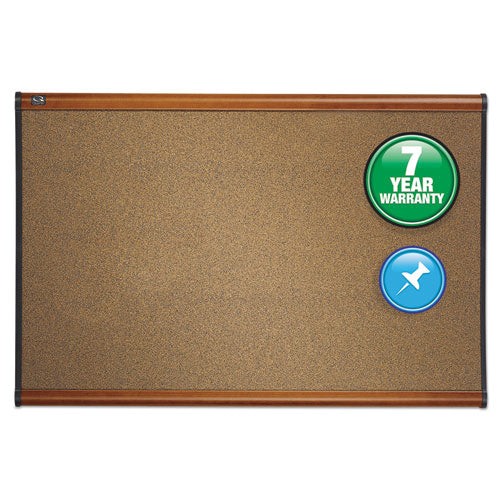 Prestige Colored Cork Bulletin Board, 48 x 36, Brown Surface, Light Cherry Fiberboard/Plastic Frame-(QRTB244LC)