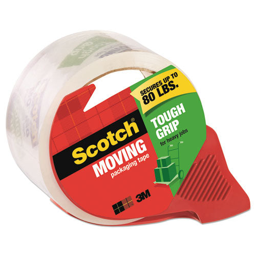 Tough Grip Moving Packaging Tape with Dispenser, 3" Core, 1.88" x 54.6 yds, Clear-(MMM3500RD)