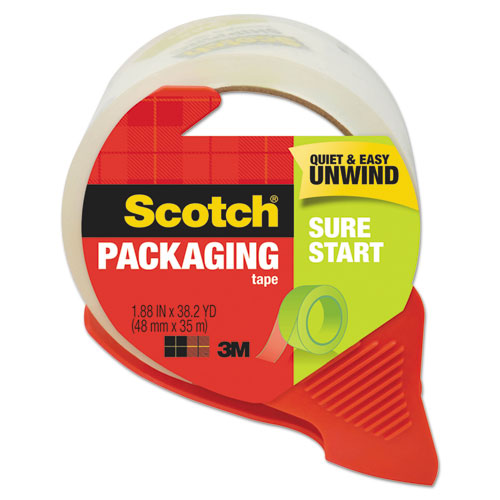 Sure Start Packaging Tape with Dispenser, 3" Core, 1.88" x 38.2 yds, Clear-(MMM3450SRD)