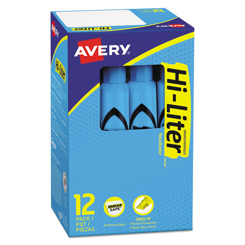 HI-LITER Desk-Style Highlighters, Light Blue Ink, Chisel Tip, Light Blue/Black Barrel, Dozen-(AVE07746)