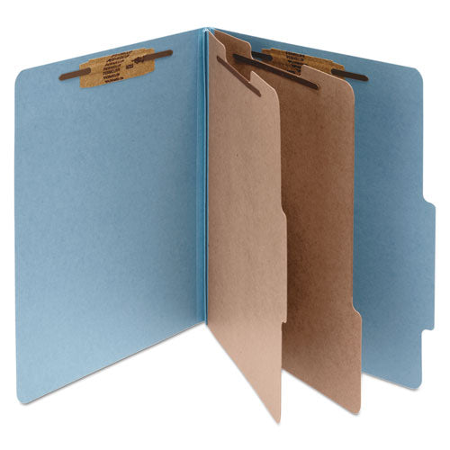 Pressboard Classification Folders, 3" Expansion, 2 Dividers, 6 Fasteners, Legal Size, Sky Blue Exterior, 10/Box-(ACC16026)