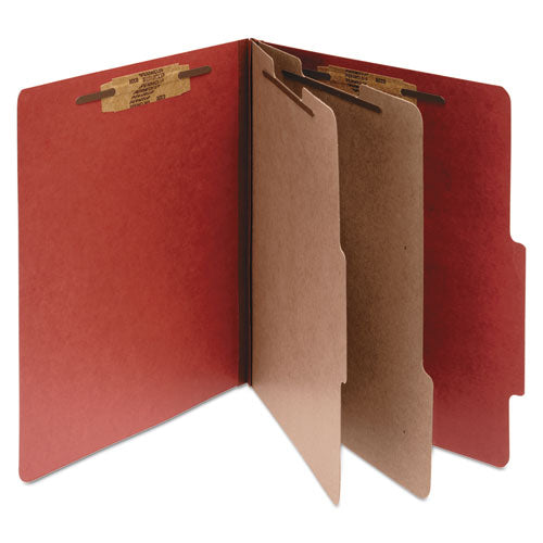 Pressboard Classification Folders, 3" Expansion, 2 Dividers, 6 Fasteners, Legal Size, Earth Red Exterior, 10/Box-(ACC16036)