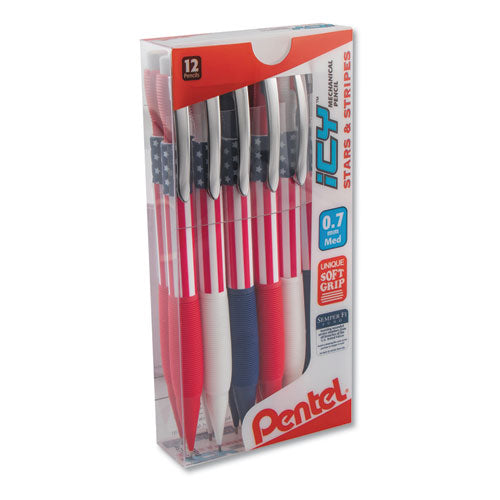 Icy Mechanical Pencil, 0.7 mm, HB (#2.5), Black Lead, Blue/Red/White Barrel, Dozen-(PENAL27USAPC12M)