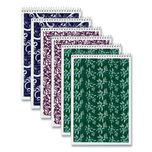 Fashion Steno Pad, Gregg Rule, Assorted Abstract Floral Headband Designs, 80 White 6 x 9 Sheets, 6/Pack-(TOP80229)