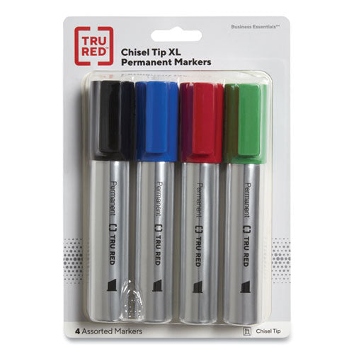 XL Permanent Marker, Extra-Broad Chisel Tip, Assorted Colors, 4/Pack-(TUD24398949)