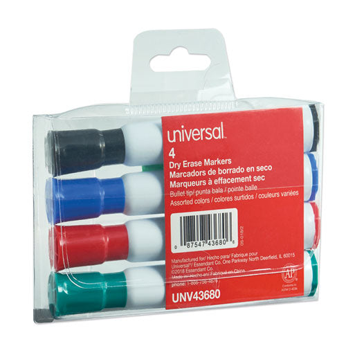 Dry Erase Marker, Medium Bullet Tip, Assorted Colors, 4/Set-(UNV43680)