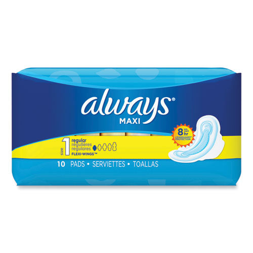 Regular Maxi Pads with Wings, Regular, 10/Box-(PGC34967)