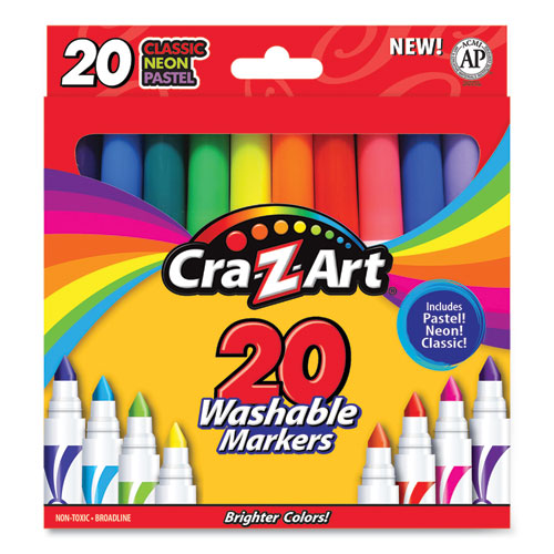 Washable Markers, Broad Bullet Tip, Assorted Classic/Neon/Pastel Colors, 20/Set-(CZA44402WM20)