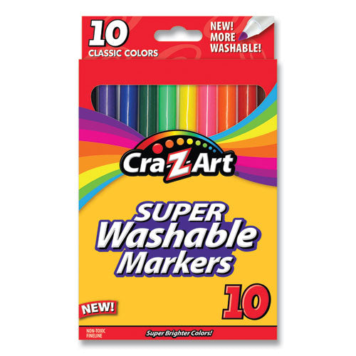 Super Washable Markers, Fine Bullet Tip, Assorted Colors, 10/Set-(CZA1016148)