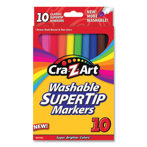 Washable SuperTip Markers, Fine/Broad Bullet Tips, Assorted Colors, 10/Set-(CZA1007348)