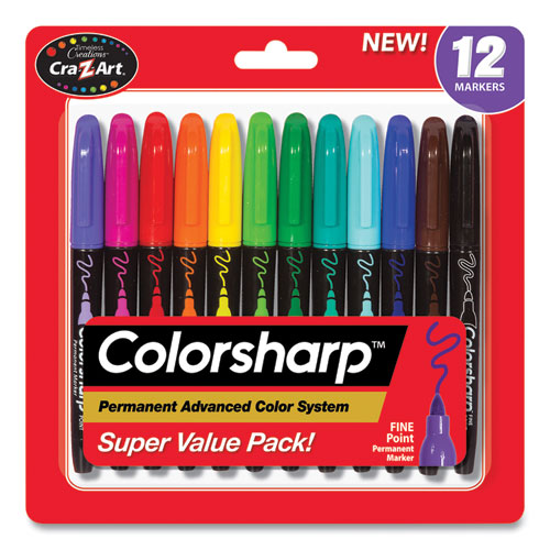 Colorsharp Permanent Markers, Fine Bullet Tip, Assorted Colors, 12/Set-(CZA4461024)