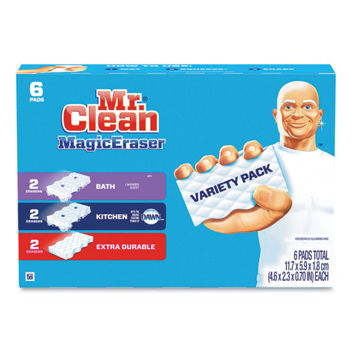 Magic Eraser Variety Pack, Extra Durable Bath Kitchen, White, 4.6 x 2.3, 0.7" Thick, White 6/Pack-(PGC69523PK)