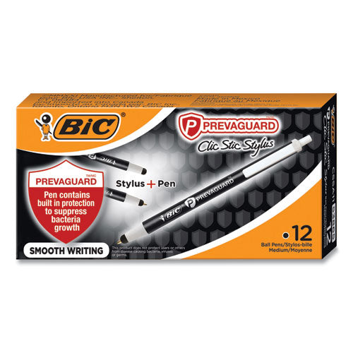 PrevaGuard Ballpoint/Stylus Pen, Retractable, Medium 1 mm, Black Ink/Black Barrel, Dozen-(BICCSSA11BK)