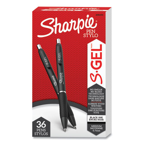 S-Gel High-Performance Gel Pen, Retractable, Medium 0.7mm, Black Ink, Black Barrel, 36/Pack-(SAN2096193)