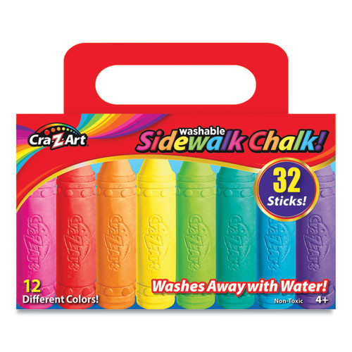 Washable Sidewalk Chalk, 12 Assorted Colors, 32 Sticks/Box-(CZA108176)