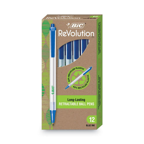 Ecolutions Clic Stic Ballpoint Pen, Retractable, Medium 1 mm, Blue Ink, Clear Barrel, Dozen-(BICCSEM11BE)