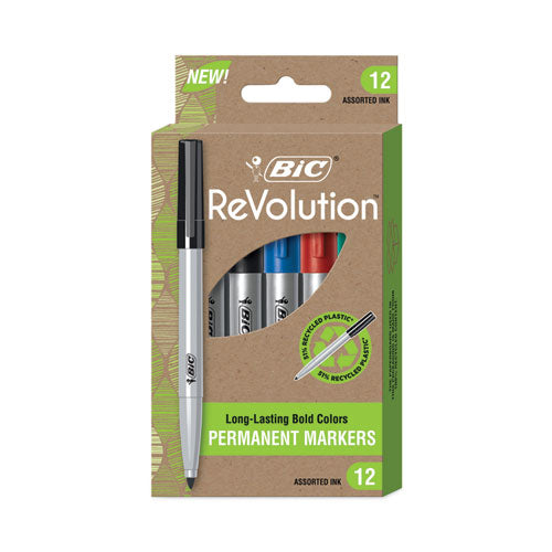 ReVolution Permanent Markers, Fine Bullet Tip, Assorted Colors, Dozen-(BICPMER12AST)