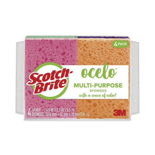 Vibrant Color Sponges, 4.7 x 3, 0.6" Thick, Assorted Colors, 4/Pack-(MMM7274FD)