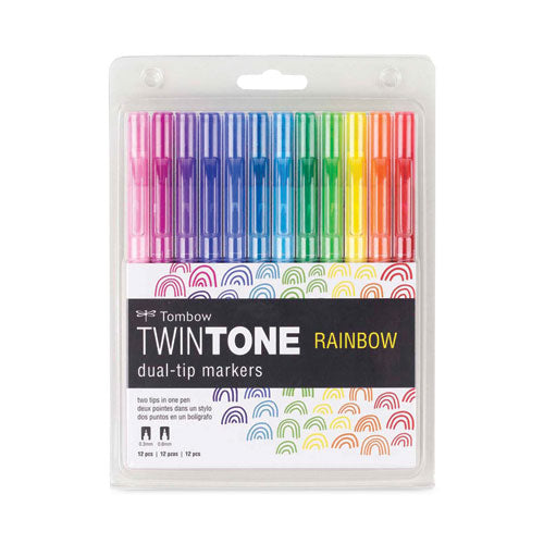TwinTone Dual-Tip Markers, Bold/Extra-Fine Tips, Assorted Colors, Dozen-(TOM61526)