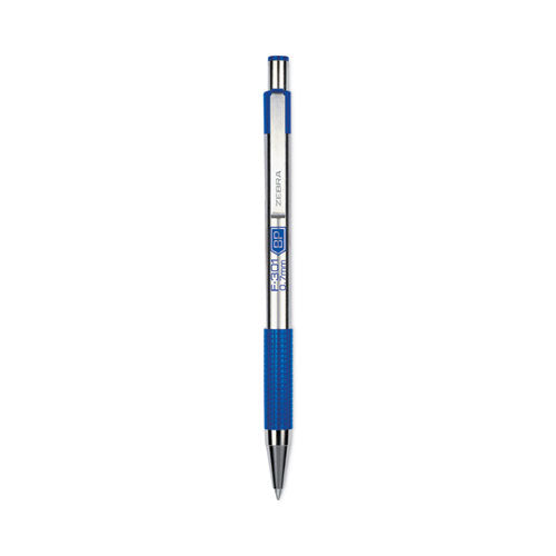 F-301 Ballpoint Pen, Retractable, Fine 0.7 mm, Blue Ink, Stainless Steel/Blue Barrel, 2/Pack-(ZEB27122)