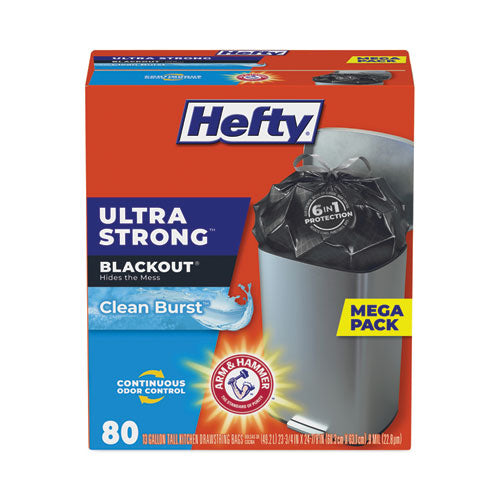 Ultra Strong BlackOut Tall-Kitchen Drawstring Bags, 13 gal, 0.9 mil, 23.75" x 24.88", Black, 80 Bags/Box, 3 Boxes/Carton-(PCTE88352CT)