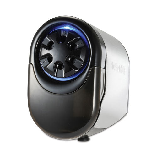 QuietSharp Glow Classroom Electric Pencil Sharpener, AC-Powered, 6.13 x 10.69 x 9, Silver/Black-(BOSEPS11HC)