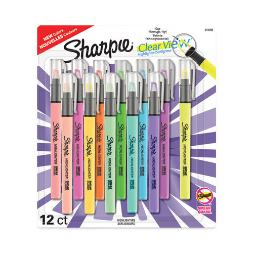 Clearview Pen-Style Highlighter, Assorted Ink Colors, Chisel Tip, Assorted Barrel Colors, 12/Pack-(SAN2149296)