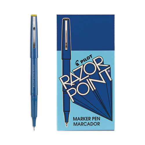 Razor Point Fine Line Porous Point Pen, Stick, Extra-Fine 0.3 mm, Blue Ink, Blue Barrel, Dozen-(PIL11004)
