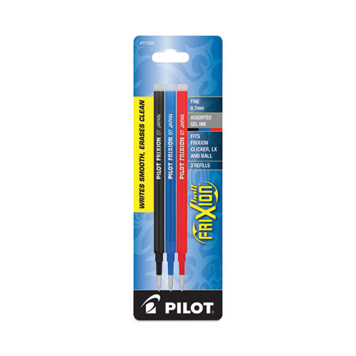 Refill for Pilot FriXion Erasable, FriXion Ball, FriXion Clicker and FriXion LX Gel Ink Pens, Fine Tip, Assorted Ink, 3/Pack-(PIL77335)