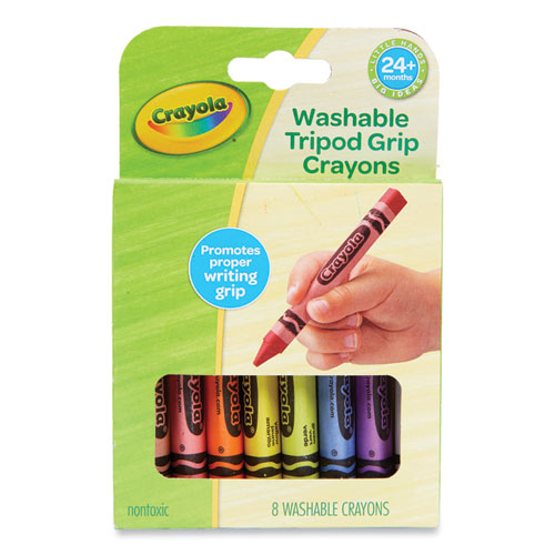 Washable Tripod Grip Crayons, Assorted Colors, 8/Pack-(CYO811460)