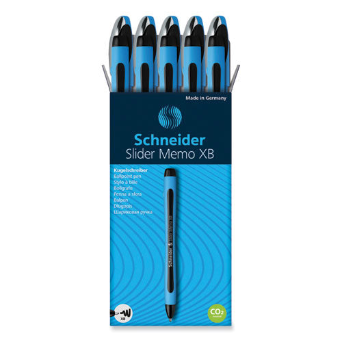 Slider Memo XB Ballpoint Pen, Stick, Extra-Bold 1.4 mm, Black Ink, Black/Light Blue Barrel, 10/Box-(RED150201)