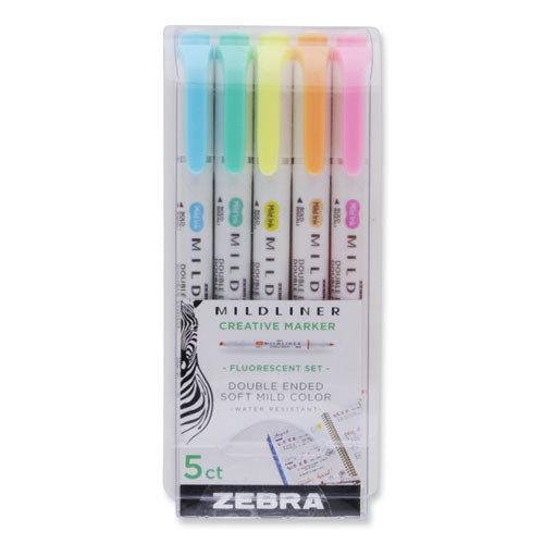 Mildliner Double Ended Highlighter, Assorted Ink Colors, Bold-Chisel/Fine-Bullet Tips, Assorted Barrel Colors, 5/Pack-(ZEB78105)