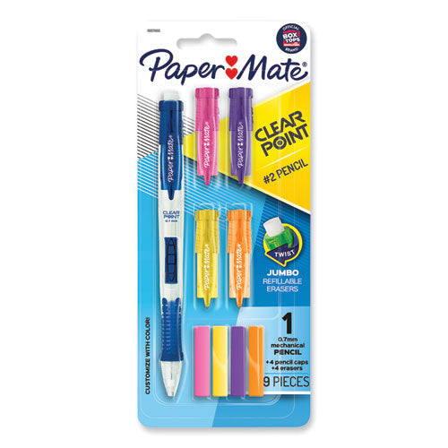 Clearpoint Mix and Match Mechanical Pencil, 0.7 mm, HB (#2.5), Black Lead, Clear Barrels, Green Accents/Assorted Tops-(PAP1887960)