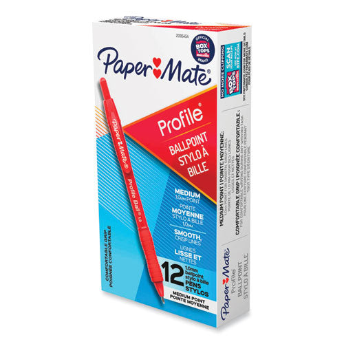 Profile Ballpoint Pen, Retractable, Medium 1 mm, Red Ink, Translucent Red Barrel, Dozen-(PAP2095454)
