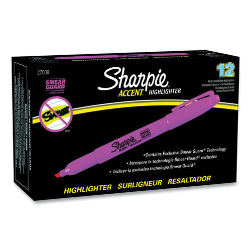 Pocket Style Highlighters, Fluorescent Pink Ink, Chisel Tip, Pink Barrel, Dozen-(SAN27009)