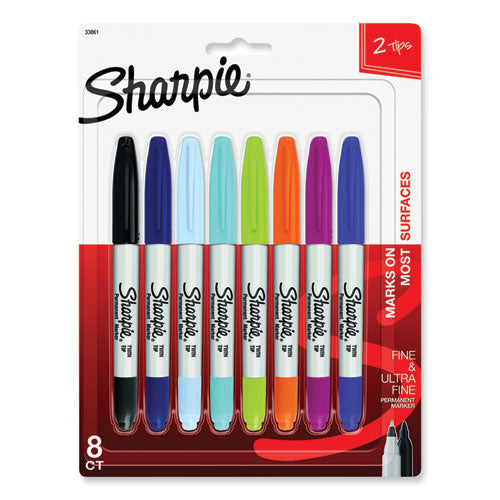 Twin-Tip Permanent Marker, Extra-Fine/Fine Bullet Tips, Assorted Colors, 8/Set-(SAN33861PP)