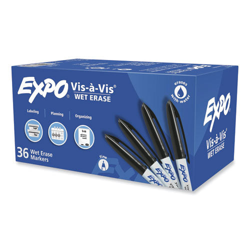 Vis-a-Vis Wet Erase Marker, Fine Bullet Tip, Black, 36/Pack-(SAN2134342)