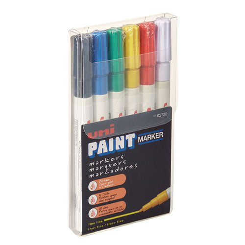 Permanent Marker, Fine Bullet Tip, Assorted Colors, 6/Set-(UBC63720)