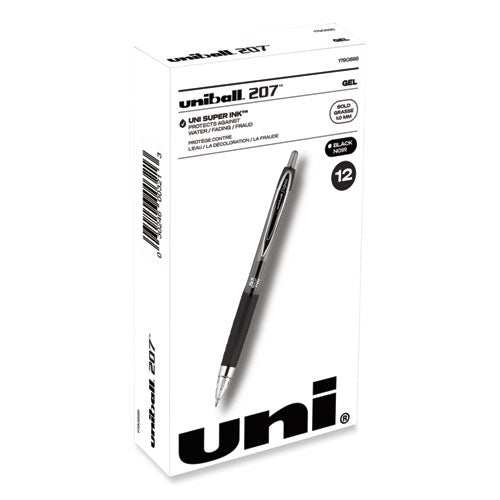 Signo 207 Gel Pen, Retractable, Bold 1 mm, Black Ink, Translucent Black Barrel, Dozen-(UBC1790895)