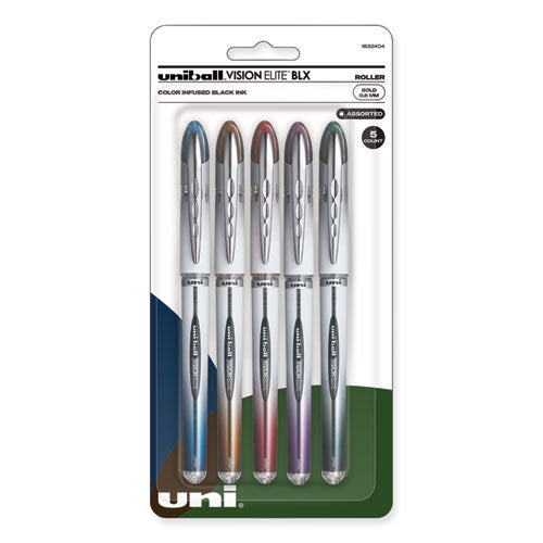 VISION ELITE BLX Series Roller Ball Pen, Stick, Bold 0.8 mm, Assorted Ink and Barrel Colors, 5/Pack-(UBC1832404)